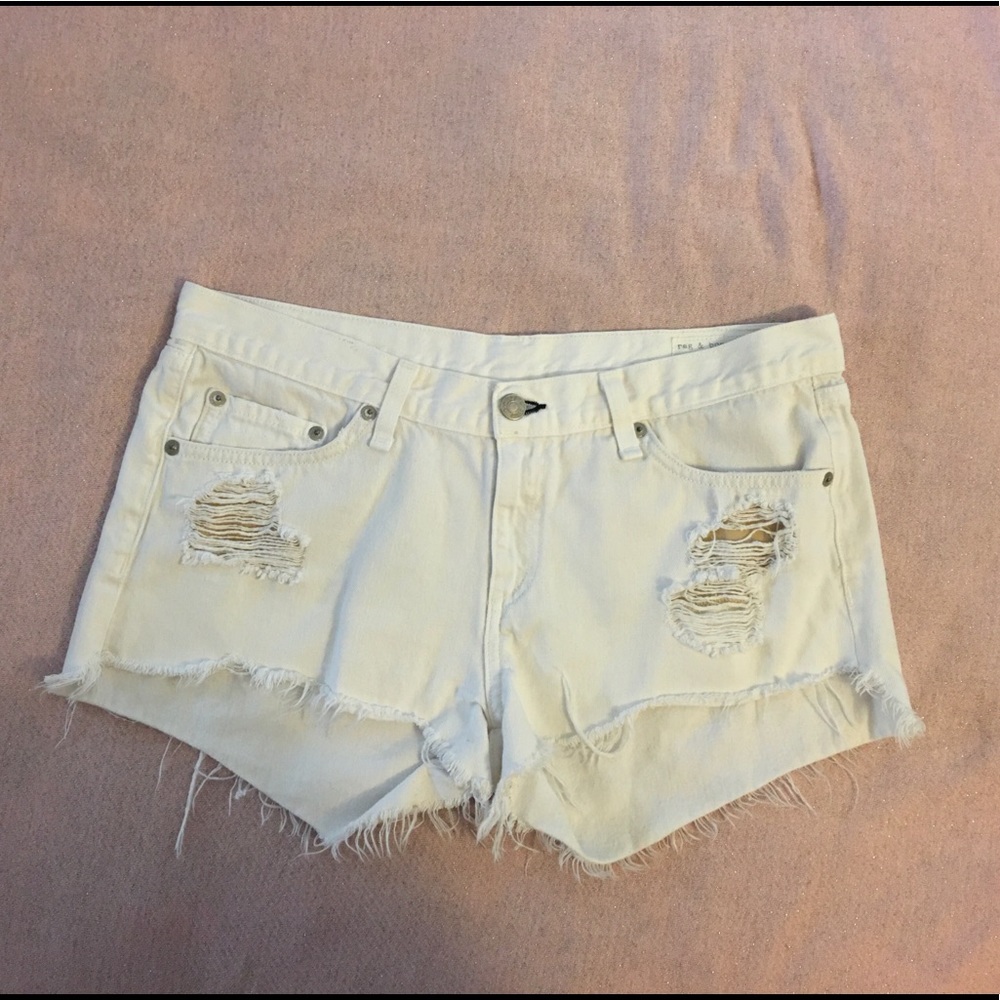 Rag & Bone white distressed Jean shorts.